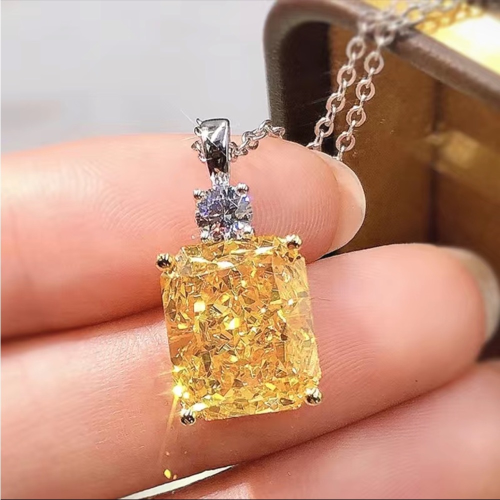 New 925 Silver Birthstone Delicate Citrine Necklace